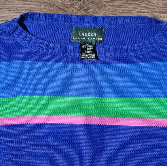 Vintage Ralph Lauren Womens M Sweater Vest Pullover Fleece Shirt Striped Ribbed - Picture 4 of 6